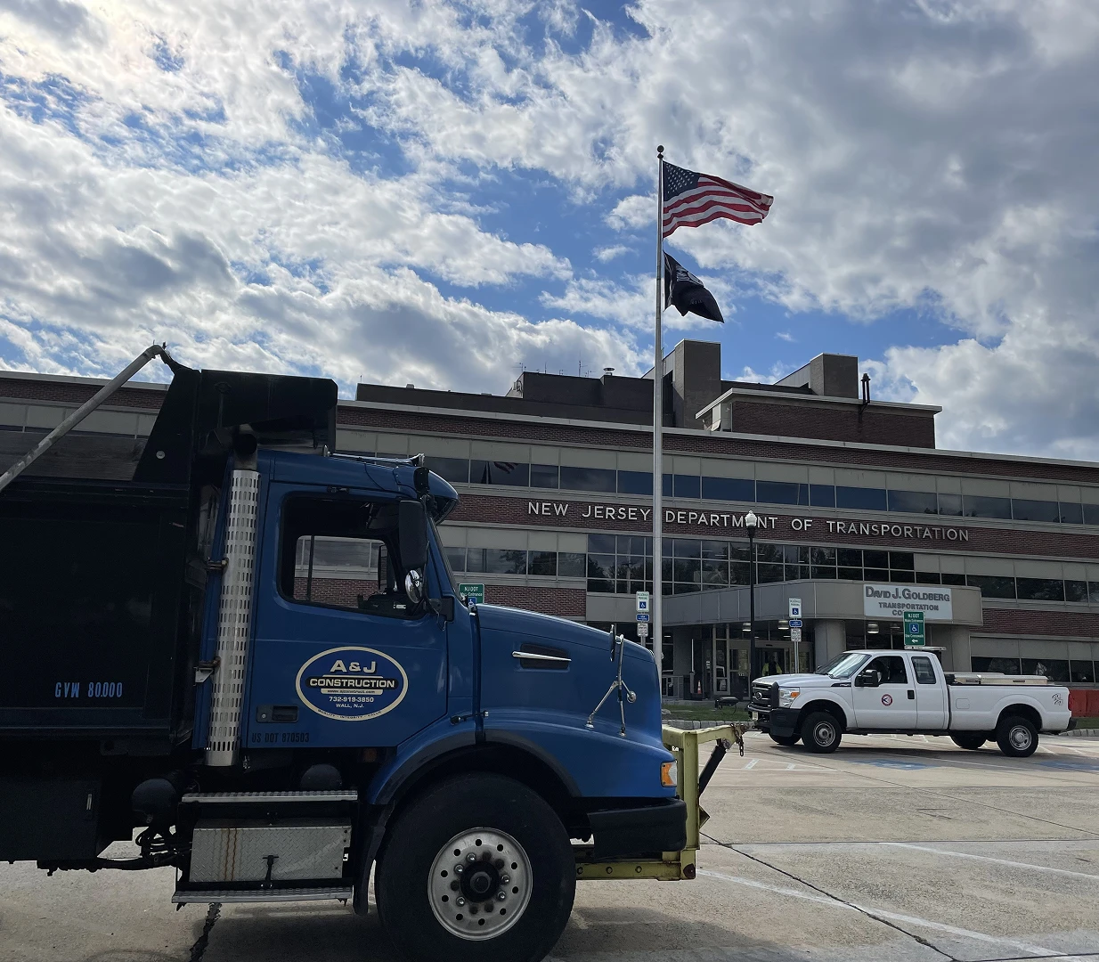 Blue truck outside New Jersey Department of Transportation.
